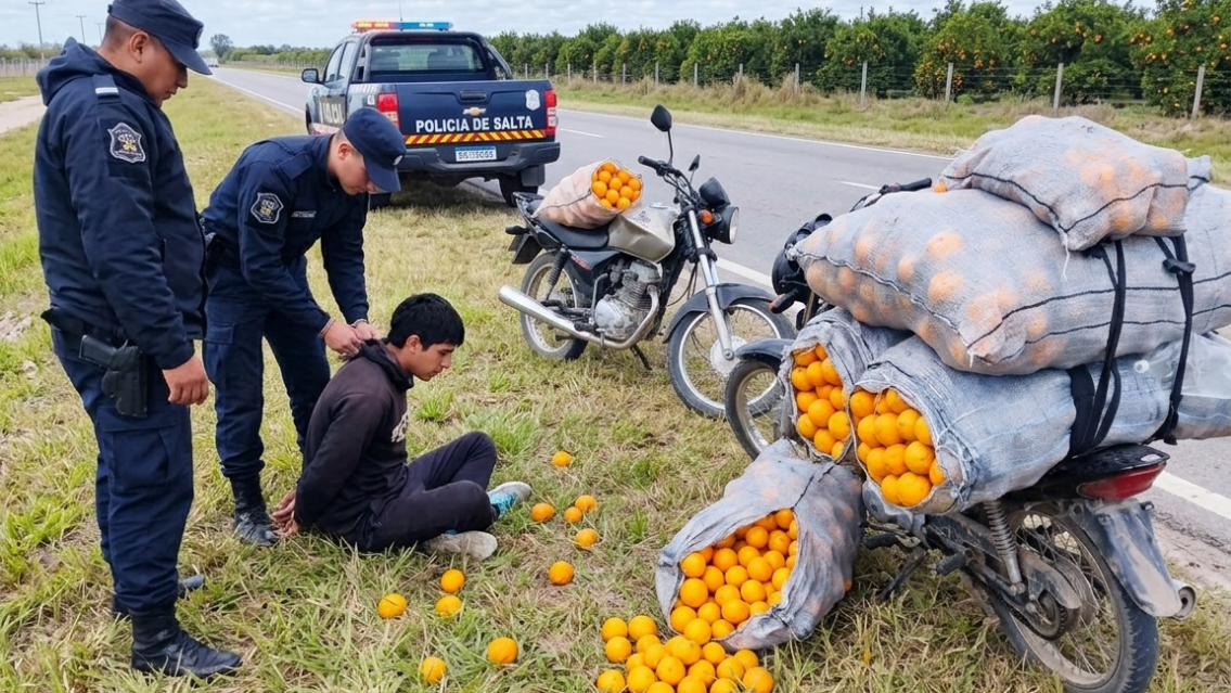 Cayó un joven por robar naranjas de una finca del norte: lo atraparon durante un patrullaje