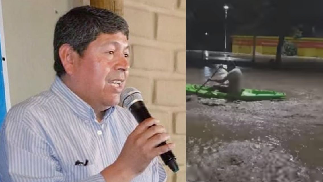 Cansado por la falta de obras: Juje�o sac� su canoa en plena lluvia