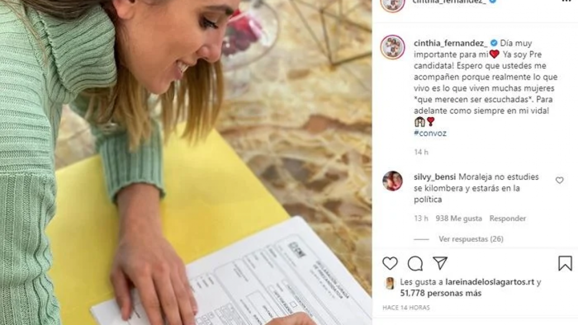 Cinthia Fern�ndez firm� su precandidatura a diputada: "Espero que ustedes me acompa�en"