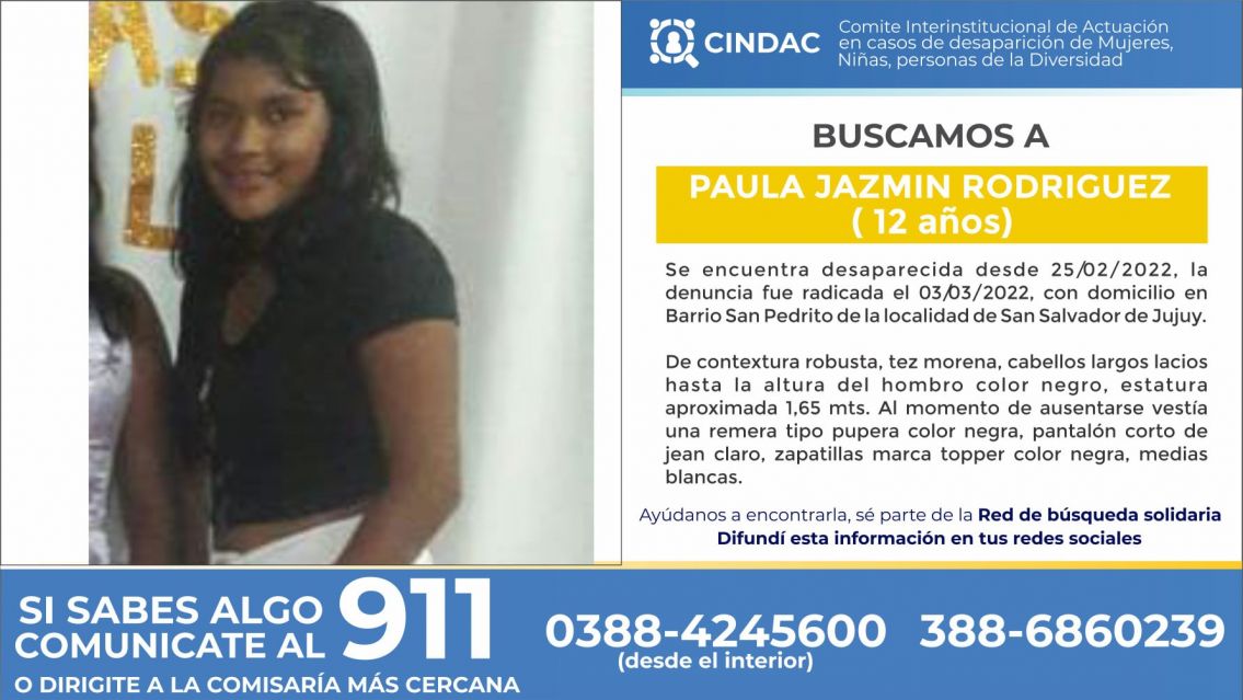 Desapareci� una juje�ita de 12 a�os y la buscan por todas partes