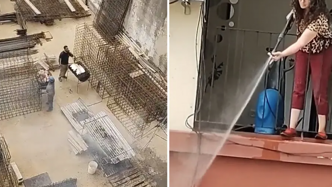 [VIDEO] Hac�an un asado de obra pero una vecina se los apag� desde el balc�n
