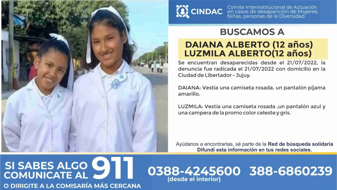 Desaparecieron dos hermanitas jujeñas: su familia las busca desesperadamente