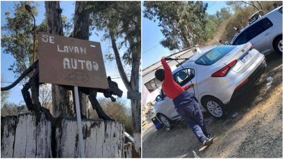 Carroceros de "El Brete" lavan autos para juntar fondos para su carruaje